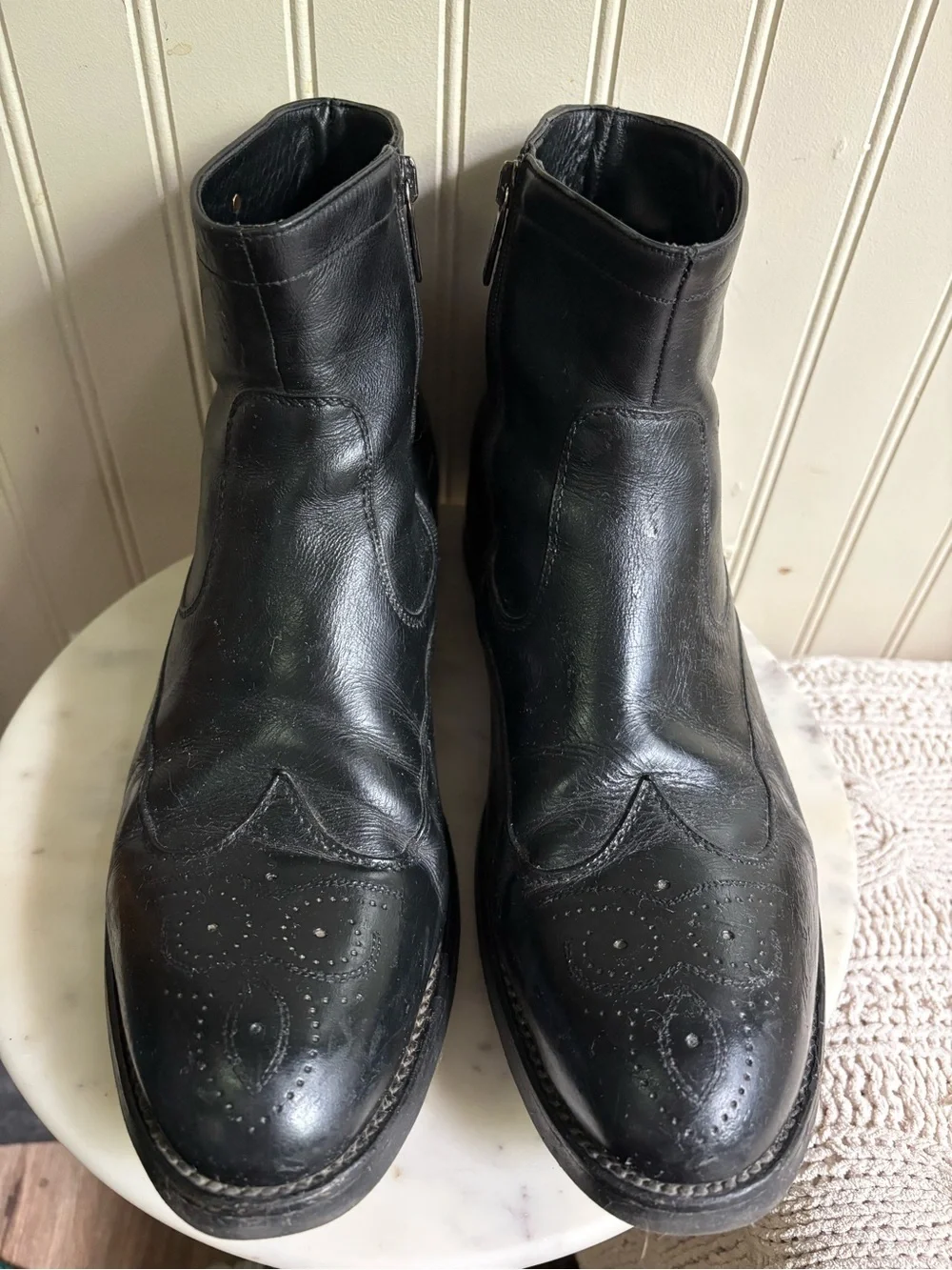 Dino Bigioni Black Leather Wingtip Chelsea Boots Men’s 11.5 Classic Designer EUC